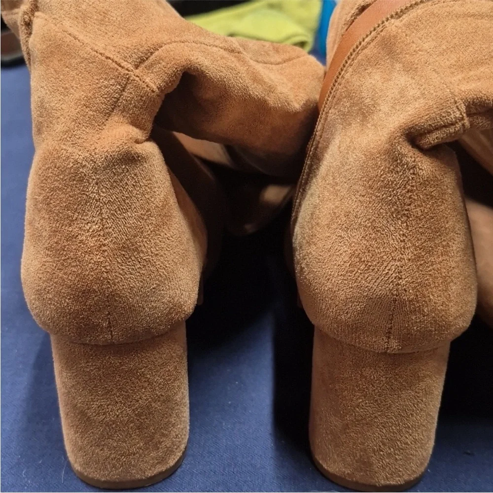 Putu Boots Block Heel Over the Knee Faux Suede Tall Tan Light Brown Size 8.5 - Picture 9 of 11